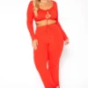 Asoph Plus Size Ribbed Knit Crop Top & Pants Set