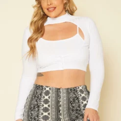 Asoph Plus Size Ribbed Two Piece Crop Top Set