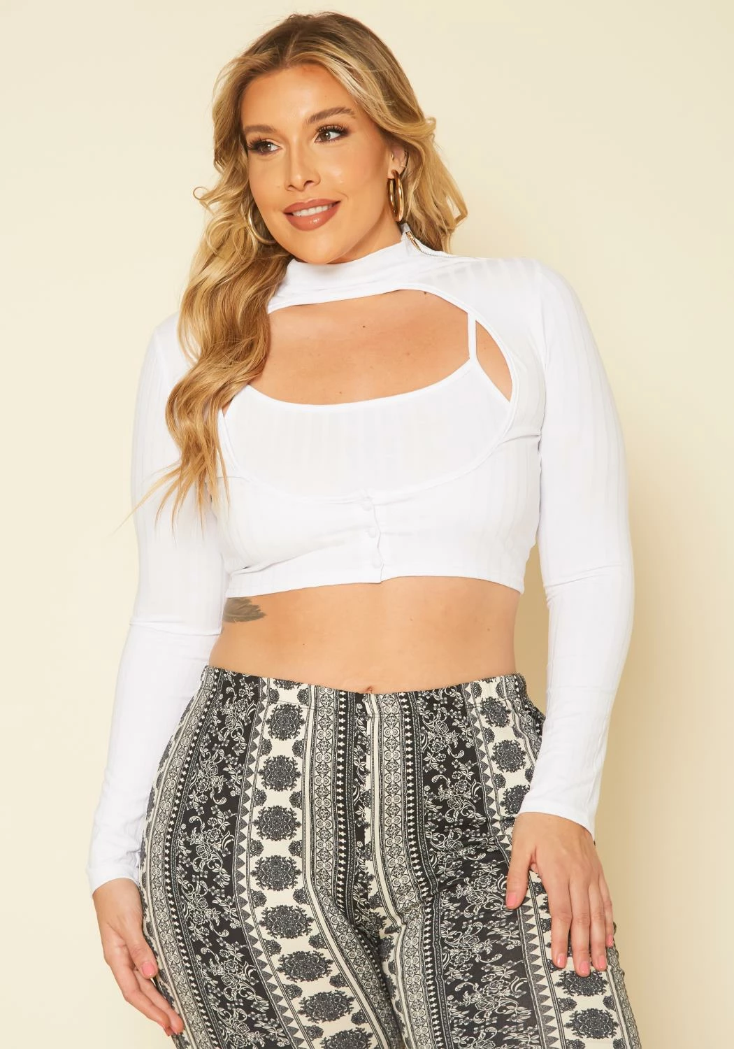 Asoph Plus Size Ribbed Two Piece Crop Top Set 1 Asoph Plus Size Ribbed Two Piece Crop Top Set