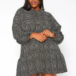 Asoph Plus Size Dotted Print Flare Mini Dress