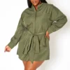 Asoph Plus Size Button Front Collar Mini Dress