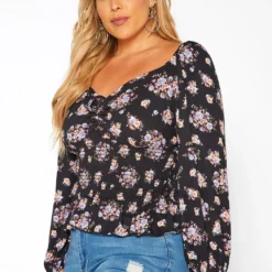 Asoph Plus Size Floral Print Smocked V Neck Top -Radiant Drape Sales 2018580 001 2