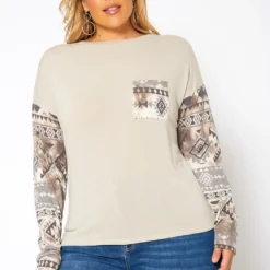 Asoph Plus Size Aztec Print Long Sleeve Top