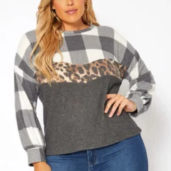 Asoph Plus Size Pattern Splice Knit Sweater