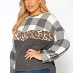 Asoph Plus Size Pattern Splice Knit Sweater -Radiant Drape Sales 2018584 107 2