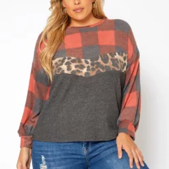 Asoph Plus Size Pattern Splice Knit Sweater