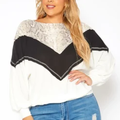 Asoph Plus Size Snakeskin Splice Knit Sweater