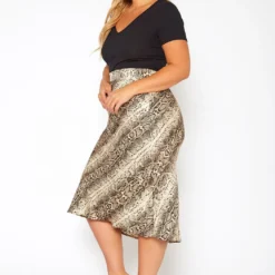 Asoph Plus Size Snakeskin Print Satin Midi Skirt -Radiant Drape Sales 2018593 388 2