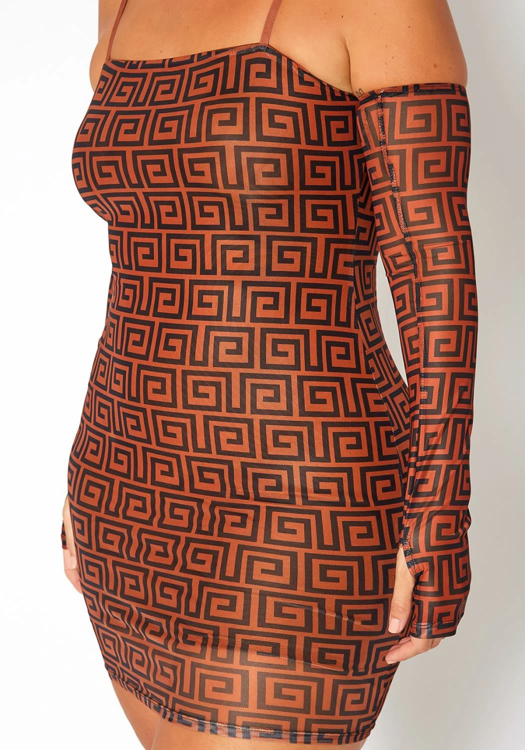 Asoph Plus Size Greek Key Print Bodycon Mini Dress & Glove Set 5 Asoph Plus Size Greek Key Print Bodycon Mini Dress & Glove Set - Image 5