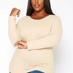 Asoph Plus Size Casual Crew Neck Long Sleeve Top