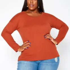 Asoph Plus Size Casual Crew Neck Long Sleeve Top