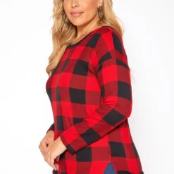 Asoph Plus Size Plaid Print Long Sleeve Top -Radiant Drape Sales 2018622 110 2