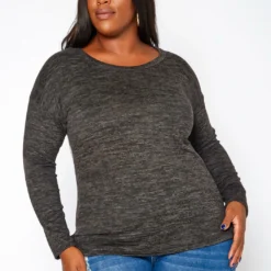 Asoph Plus Size Casual Knit Long Sleeve Top