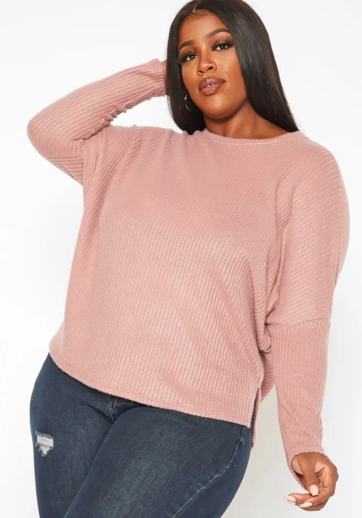 Plus Size Solid Waffle Knit Sweater -Radiant Drape Sales 2018630 186 0