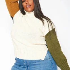 Plus Size Color Block Knit Sweater