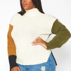 Plus Size Color Block Knit Sweater -Radiant Drape Sales 2018631 135 2