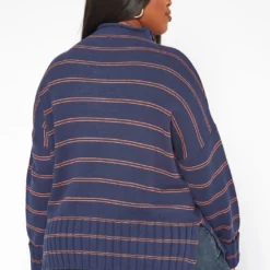Plus Size Striped High Neck Knit Sweater -Radiant Drape Sales 2018633 117 3