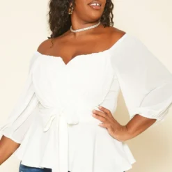 Plus Size Off Shoulder Long Sleeve Peplum Top