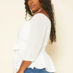 Plus Size Off Shoulder Long Sleeve Peplum Top -Radiant Drape Sales 2018660 135 2