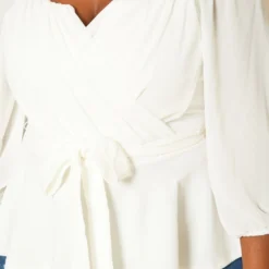 Plus Size Off Shoulder Long Sleeve Peplum Top -Radiant Drape Sales 2018660 135 4