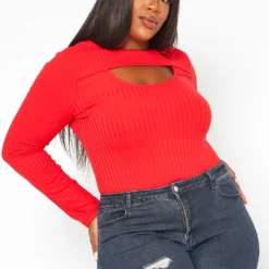 Plus Size Ribbed Knit Long Sleeve Top
