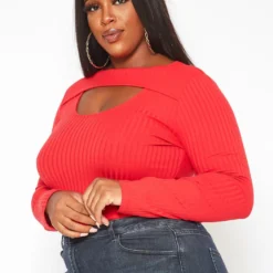 Plus Size Ribbed Knit Long Sleeve Top -Radiant Drape Sales 2018668 110 2