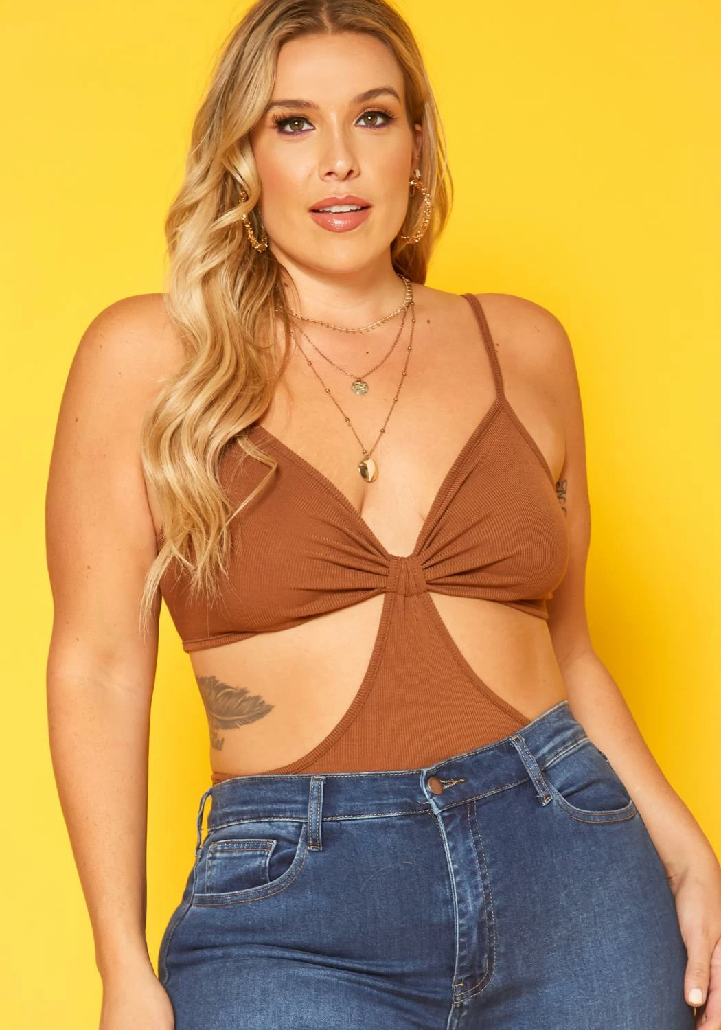 Plus Size Ribbed Cut Out Bodysuit 2 Plus Size Ribbed Cut Out Bodysuit - Image 2