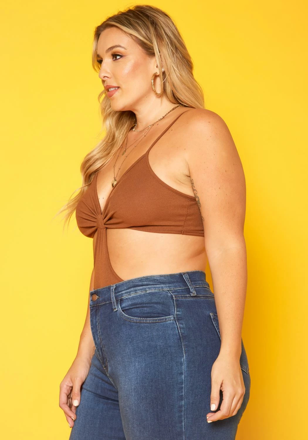 Plus Size Ribbed Cut Out Bodysuit 3 Plus Size Ribbed Cut Out Bodysuit - Image 3