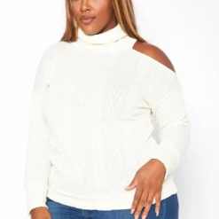 Plus Size Turtleneck Cable Knit Top -Radiant Drape Sales 2018743 135 2