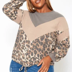 Plus Size Chevron Leopard Splice Sweater