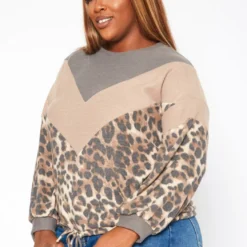 Plus Size Chevron Leopard Splice Sweater -Radiant Drape Sales 2018756 361 2