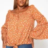 Plus Size Polka Dotted Flare Sleeve Top