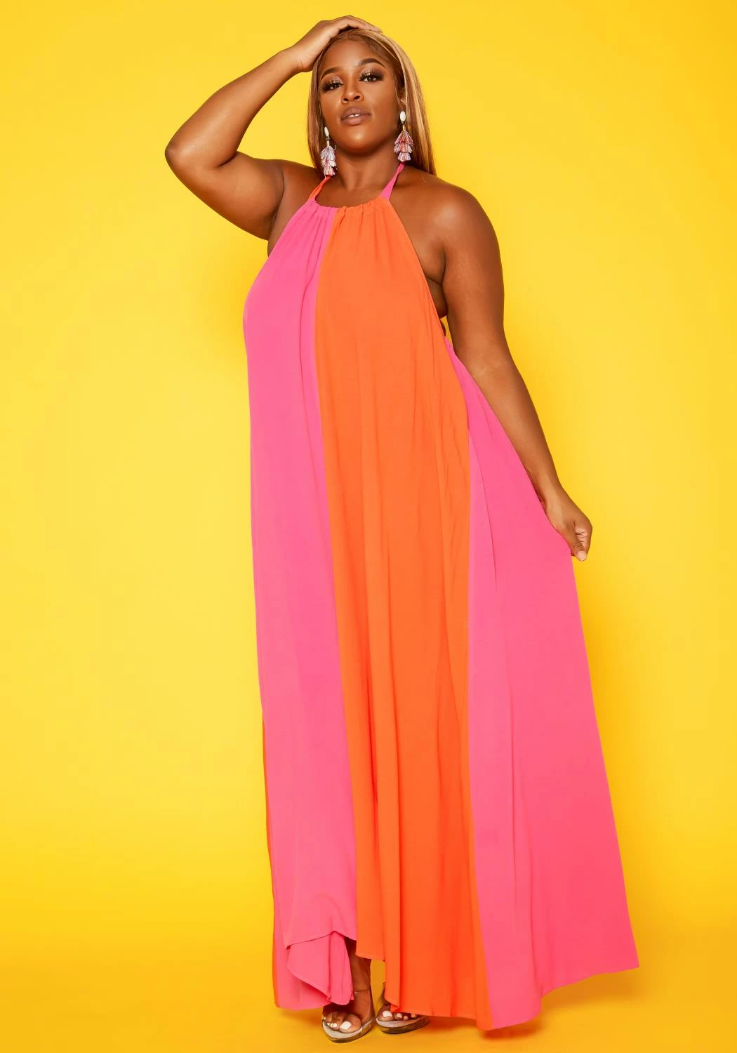 Plus Size Color Splice Flare Maxi Dress 2 Plus Size Color Splice Flare Maxi Dress - Image 2