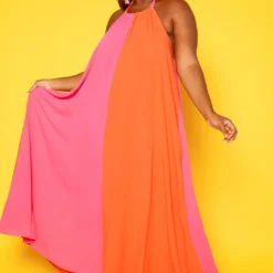 Plus Size Color Splice Flare Maxi Dress