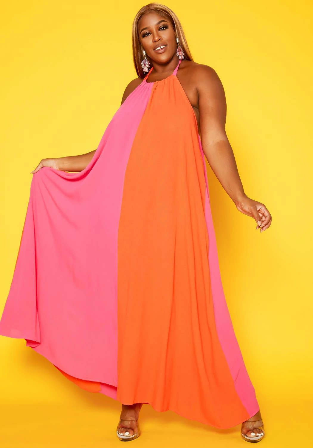 Plus Size Color Splice Flare Maxi Dress 1 Plus Size Color Splice Flare Maxi Dress