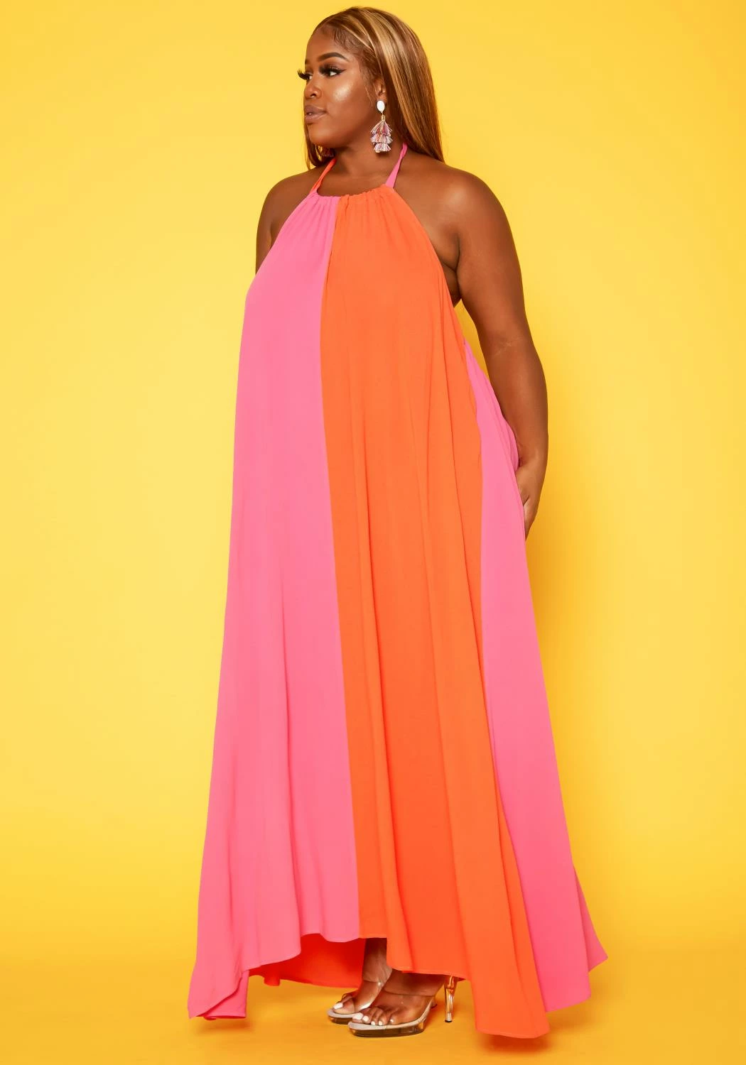 Plus Size Color Splice Flare Maxi Dress 3 Plus Size Color Splice Flare Maxi Dress - Image 3