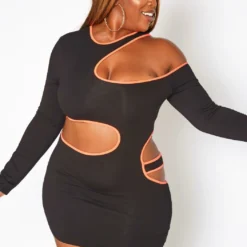 Plus Size Neon Trim Cut Out Bodycon Mini Dress