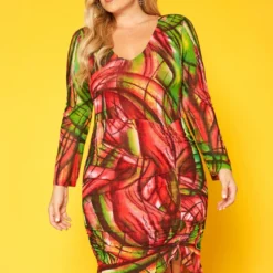 Plus Size Abstract Color Print Flare Mini Dress