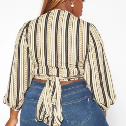 Plus Size Chainlink Striped Print Wrap Crop Top -Radiant Drape Sales 2018774 135 3