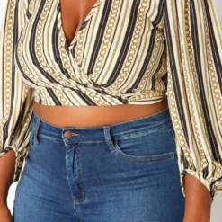 Plus Size Chainlink Striped Print Wrap Crop Top -Radiant Drape Sales 2018774 135 4