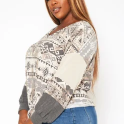 Plus Size Aztec Print Tie Front Sweater -Radiant Drape Sales 2018799 108 2