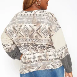 Plus Size Aztec Print Tie Front Sweater -Radiant Drape Sales 2018799 108 3
