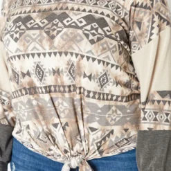 Plus Size Aztec Print Tie Front Sweater -Radiant Drape Sales 2018799 108 4