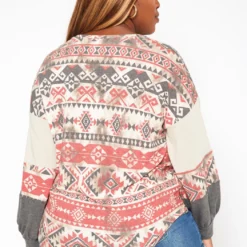 Plus Size Aztec Print Tie Front Sweater -Radiant Drape Sales 2018799 110 2