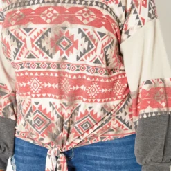 Plus Size Aztec Print Tie Front Sweater -Radiant Drape Sales 2018799 110 3