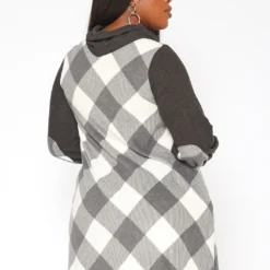 Plus Size Plaid Print Funnel Neck Mini Dress -Radiant Drape Sales 2018802 107 3