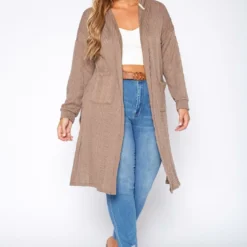 Plus Size Boho Knit Hooded Duster Cardigan