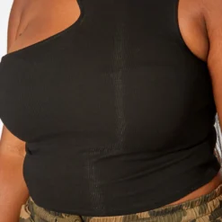 Plus Size Ribbed Knit Asymmetric One Sleeve Top -Radiant Drape Sales 2018819 001 0