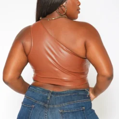 Plus Size Faux Leather One Sleeve Crop Top 8 Plus Size Faux Leather One Sleeve Crop Top -Radiant Drape Sales 2018820 106 3