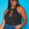 Plus Size Cross Lace Front Tank Top